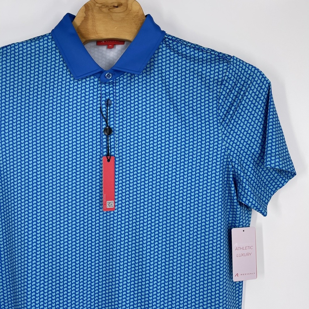 Redvanly Mens Blue Geometric Chevron PUREpoly Golf Polo Shirt Size XL - Picture 11 of 14